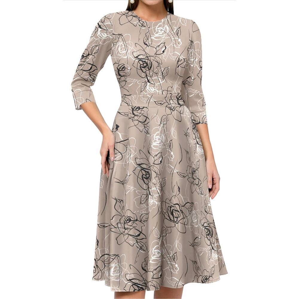 NWT Women's Floral Vintage Elegant Midi Cocktail Dress3/4 Sleeve Size XL - Picture 10 of 10
